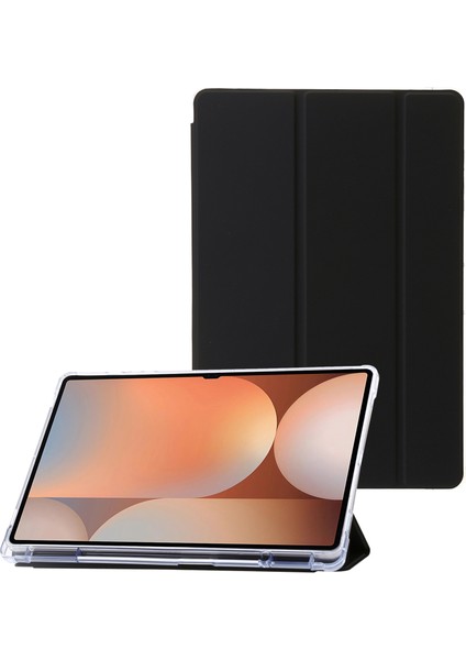 Samsung Galaxy Tab S10 Ultra Kılıf Üç Katlı Standlı Deri+Tpu+Akrilik Şeffaf Arka Tablet Kapağı- (Yurt Dışından)