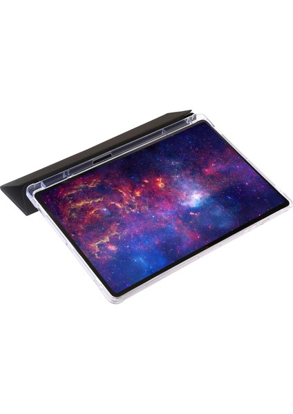 Samsung Galaxy Tab S10 Ultra Kılıf Üç Katlı Standlı Deri+Tpu+Akrilik Şeffaf Arka Tablet Kapağı- (Yurt Dışından)