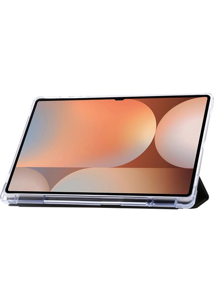 Samsung Galaxy Tab S10 Ultra Kılıf Üç Katlı Standlı Deri+Tpu+Akrilik Şeffaf Arka Tablet Kapağı- (Yurt Dışından)