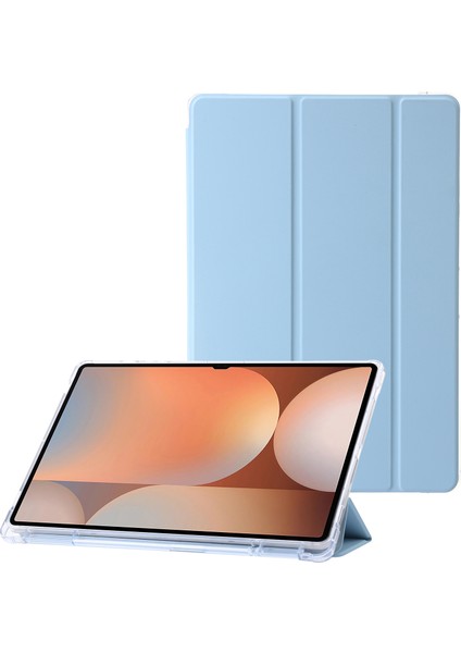 Samsung Galaxy Tab S10 Ultra Kılıf Üç Katlı Standlı Deri+Tpu+Akrilik Şeffaf Arkalı Tablet Kılıfı-Bebek Si (Yurt Dışından)
