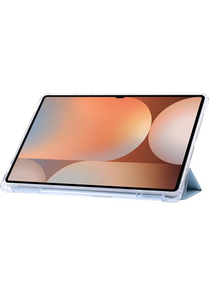 Samsung Galaxy Tab S10 Ultra Kılıf Üç Katlı Standlı Deri+Tpu+Akrilik Şeffaf Arkalı Tablet Kılıfı-Bebek Si (Yurt Dışından)