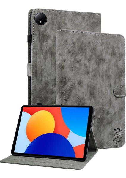 Xiaomi Redmi Pad Se 4g 8.7 Inç Kılıflar Kaplan Baskı Anti-Scratch Pu Deri Tablet Kapak-Gri (Yurt Dışından)