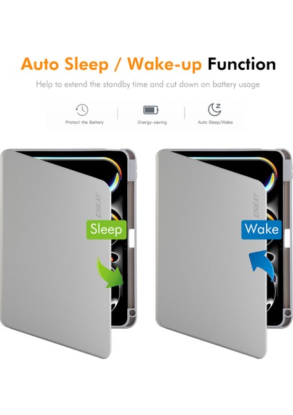 iPad Pro 11(2024)HAT Prınce Standlı Kılıf Tpu+Pu Otomatik Uyandırma/uyku 360 Derece Döndürme Tablet Kapağı- (Yurt Dışından)