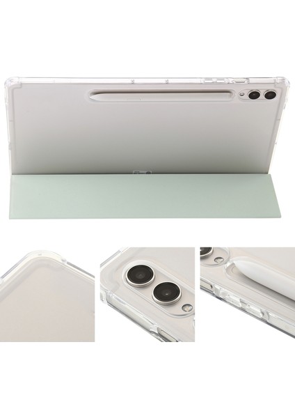 Samsung Galaxy Tab S10 Ultra Kılıf Üç Katlı Standlı Deri+Tpu+Akrilik Şeffaf Arka Tablet Kapak-Açık (Yurt Dışından)