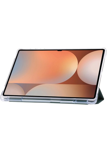 Samsung Galaxy Tab S10 Ultra Kılıf Üç Katlı Standlı Deri+Tpu+Akrilik Şeffaf Arka Tablet Kapağı-Imsı (Yurt Dışından)