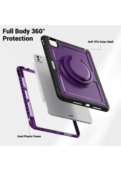 iPad Pro 11(2024)M4 A2836 Kılıf Darbeye Dayanıklı Pc+Tpu Tablet Kılıfı, Kickstandlı,kalemlik- (Yurt Dışından)