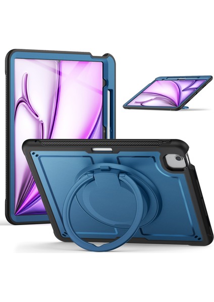 iPad Air 13(2024) Kılıf Omuz Askılı Kickstand Pc+Tpu Tablet Kılıfı-Lacivert (Yurt Dışından)