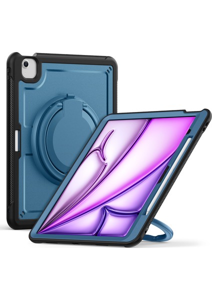 iPad Air 13(2024) Kılıf Omuz Askılı Kickstand Pc+Tpu Tablet Kılıfı-Lacivert (Yurt Dışından)
