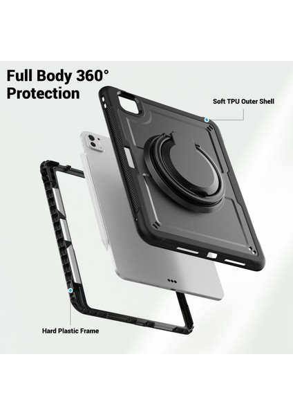 iPad Pro 11(2024)M4 A2836 Kılıf Pc+Tpu Kickstand Tablet Kılıfı, Kalemlik, Omuz Askısı- (Yurt Dışından)
