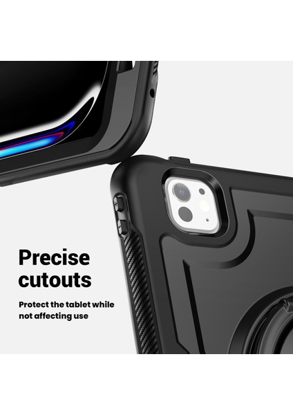 iPad Pro 11(2024)M4 A2836 Kılıf Pc+Tpu Kickstand Tablet Kılıfı, Kalemlik, Omuz Askısı- (Yurt Dışından)