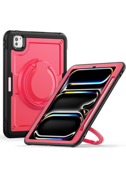 iPad Pro 11(2024)M4 A2836 Kılıf Pc+Tpu Kickstand Tablet Kılıfı, Kalemlik, Omuz Askısı- (Yurt Dışından)