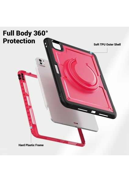 iPad Pro 11(2024)M4 A2836 Kılıf Pc+Tpu Kickstand Tablet Kılıfı, Kalemlik, Omuz Askısı- (Yurt Dışından)