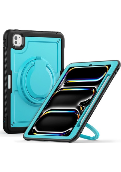 iPad Pro 11(2024)M4 A2836 Kılıf Pc+Tpu Kickstand Tablet Kılıfı, Kalemlik, Omuz Askısı- (Yurt Dışından)