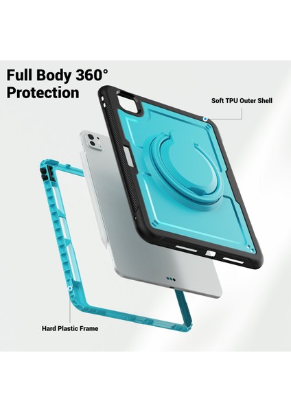 iPad Pro 11(2024)M4 A2836 Kılıf Pc+Tpu Kickstand Tablet Kılıfı, Kalemlik, Omuz Askısı- (Yurt Dışından)