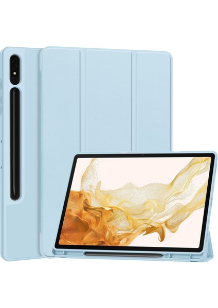 Samsung Galaxy Tab S10+STANDLI Kılıf Kalem Yuvalı Şok Emici Deri Tablet Kılıfı-Gök Si (Yurt Dışından)