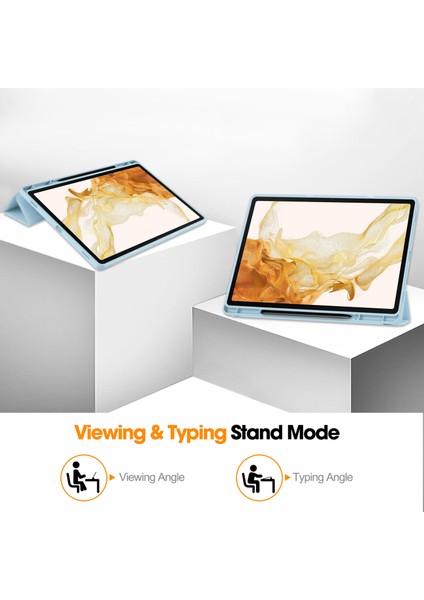 Samsung Galaxy Tab S10+STANDLI Kılıf Kalem Yuvalı Şok Emici Deri Tablet Kılıfı-Gök Si (Yurt Dışından)