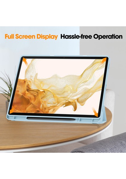 Samsung Galaxy Tab S10+STANDLI Kılıf Kalem Yuvalı Şok Emici Deri Tablet Kılıfı-Gök Si (Yurt Dışından)