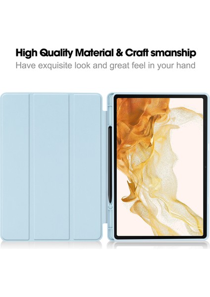 Samsung Galaxy Tab S10+STANDLI Kılıf Kalem Yuvalı Şok Emici Deri Tablet Kılıfı-Gök Si (Yurt Dışından)