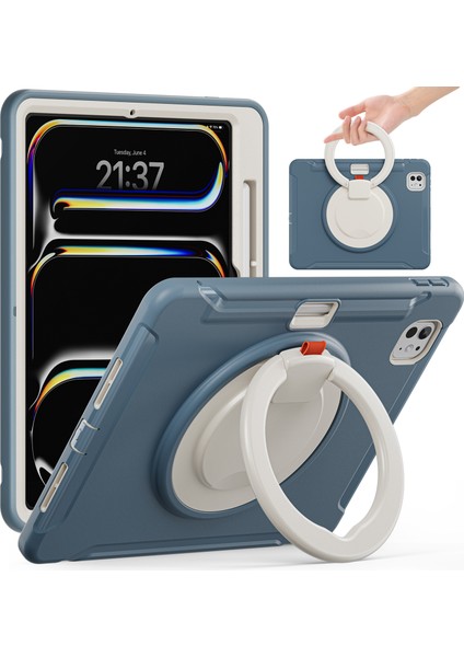 iPad Pro 11(2024) Kılıf El Tutma Çubuğu Pc+Tpu Kalem Yuvalı Kapak-Peygamber Çiçeği Si (Yurt Dışından)