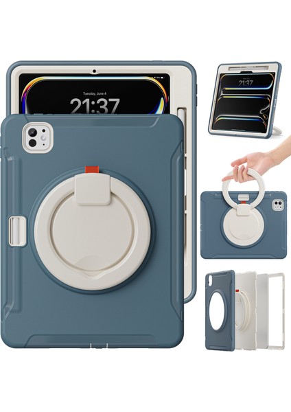 iPad Pro 11(2024) Kılıf El Tutma Çubuğu Pc+Tpu Kalem Yuvalı Kapak-Peygamber Çiçeği Si (Yurt Dışından)