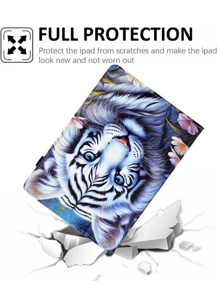 iPad Pro 11(2024) Kılıf Desen Baskı Tablet Kapak Darbeye Dayanıklı Deri Kart Tutucu Stand Kılıf-Kaplan (Yurt Dışından)