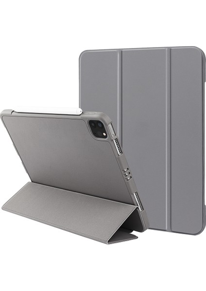 Üç Katlı Yumuşak Silikon + Tpu Stand Akıllı Otomatik Uyku/uyandırma Kapağı, iPad Pro 11(2022)/(2021)/(2020)/(2018)-GRI (Yurt Dışından)