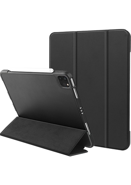 Üç Katlı Yumuşak Silikon + Tpu Stand Akıllı Otomatik Uyku/uyandırma Kapağı, iPad Pro 11(2022)/(2021)/(2020)/(2018)- Kalem Tutuculu (Yurt Dışından)