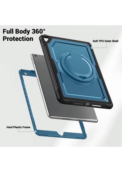 iPad 10.2(2021)/(2020)/(2019)/IPAD Pro 10.5-INÇ(2017)/IPAD Air 10.5 Inç Tablet Kılıfı Pc+Tpu Kickstand Kapak-Lacivert (Yurt Dışından)