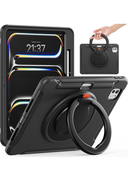 iPad Pro 11(2024) Kılıf El Tutma Çubuğu Pc+Tpu Kalem Yuvalı Kapak- (Yurt Dışından)