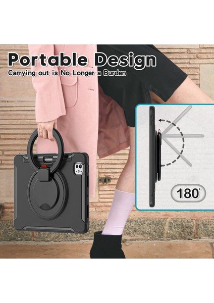 iPad Pro 11(2024) Kılıf El Tutma Çubuğu Pc+Tpu Kalem Yuvalı Kapak- (Yurt Dışından)