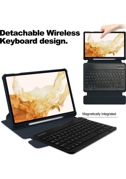 Samsung Galaxy Tab S10+KILIF 360° Döner Stand Pu Deri+Akrilik Tablet Kılıfı (Klavyeli)-Koyu (Yurt Dışından)