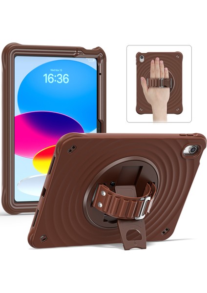 iPad 10.9(2022) Kılıf Kickstand Tpu+Pc+Silikon Tablet Kılıfı-Çikolata Rengi (Yurt Dışından)