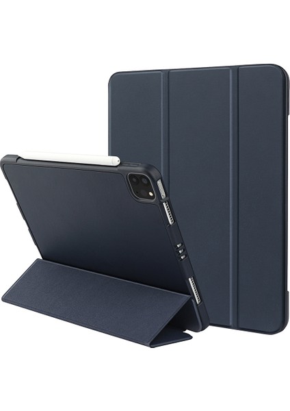 Üç Katlı Yumuşak Silikon + Tpu Stand Akıllı Otomatik Uyku/uyandırma Kapağı, iPad Pro 11(2022)/(2021)/(2020)/(2018)-KOYU Kalem Tutuculu (Yurt Dışından)