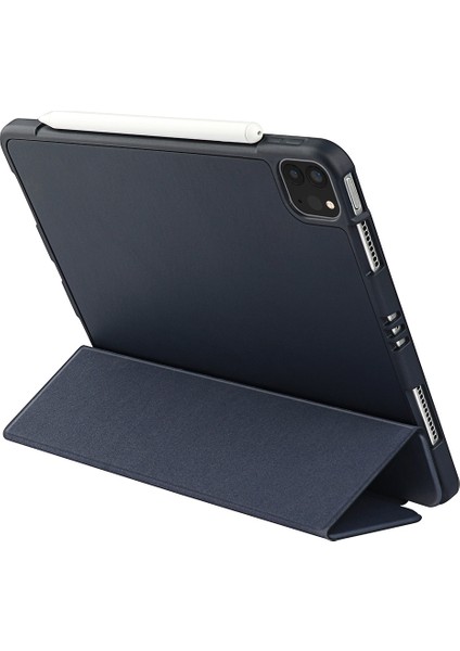 Üç Katlı Yumuşak Silikon + Tpu Stand Akıllı Otomatik Uyku/uyandırma Kapağı, iPad Pro 11(2022)/(2021)/(2020)/(2018)-KOYU Kalem Tutuculu (Yurt Dışından)