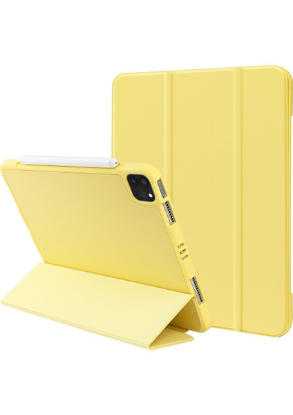 iPad Pro 11(2022)/(2021)/(2020)/(2018) Üç Katlı Yumuşak Silikon+Tpu Stand Akıllı Otomatik Uyku/uyandırma Kapağı -Açık Sarı (Yurt Dışından)