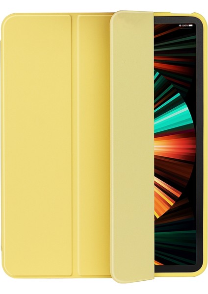 iPad Pro 11(2022)/(2021)/(2020)/(2018) Üç Katlı Yumuşak Silikon+Tpu Stand Akıllı Otomatik Uyku/uyandırma Kapağı -Açık Sarı (Yurt Dışından)