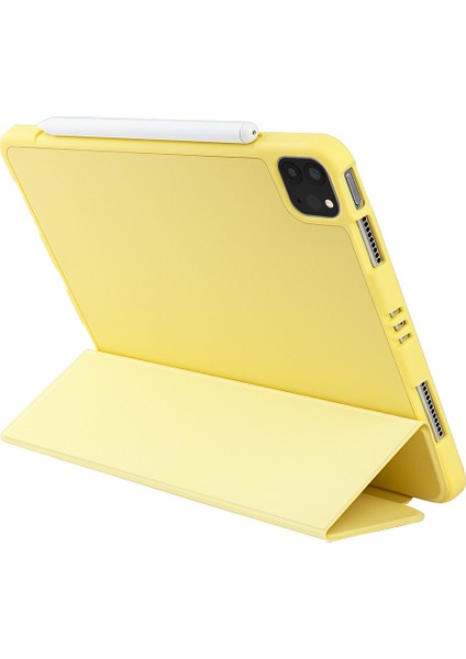 iPad Pro 11(2022)/(2021)/(2020)/(2018) Üç Katlı Yumuşak Silikon+Tpu Stand Akıllı Otomatik Uyku/uyandırma Kapağı -Açık Sarı (Yurt Dışından)