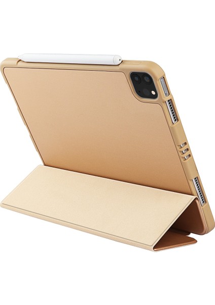 Üç Katlı Yumuşak Silikon + Tpu Stand Akıllı Otomatik Uyku/uyandırma Kapağı, iPad Pro 11(2022)/(2021)/(2020)/(2018) Kalem Tutuculu-Sarı (Yurt Dışından)