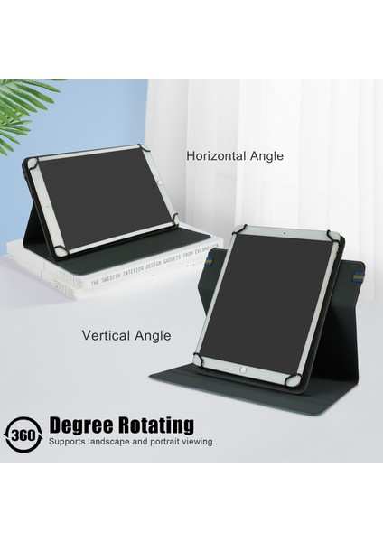 Evrensel Tablet Kılıfı 9-11 Inç Pu Deri+Kumaş 360 Derece Dönebn Folyo Stand Koruyucu Kapak- (Yurt Dışından)