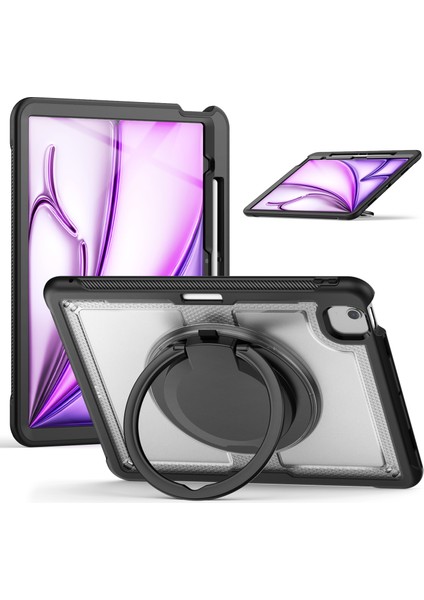 iPad Air 13(2024) Kılıf Döner Kickstand Pc+Tpu Darbeye Dayanıklı Tablet Kapağı-Şeffaf (Yurt Dışından)
