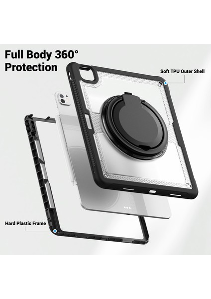 iPad Air 13(2024) Kılıf Döner Kickstand Pc+Tpu Darbeye Dayanıklı Tablet Kapağı-Şeffaf (Yurt Dışından)