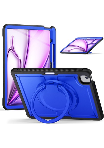 iPad Air 13(2024) Kılıf Döner Kickstand Pc+Tpu Darbeye Dayanıklı Tablet Kılıfı-Koyu (Yurt Dışından)