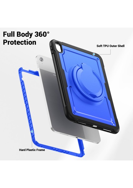 iPad 10.9(2022)CASE Darbeye Dayanıklı Pc+Tpu Tablet Kılıfı, Kickstandlı,kalemlik-Koyu (Yurt Dışından)