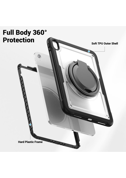 iPad 10.9(2022) Kılıf Darbeye Dayanıklı Pc+Tpu Tablet Kılıfı, Kickstandlı, Kalemlik-Şeffaf (Yurt Dışından) modelleri
