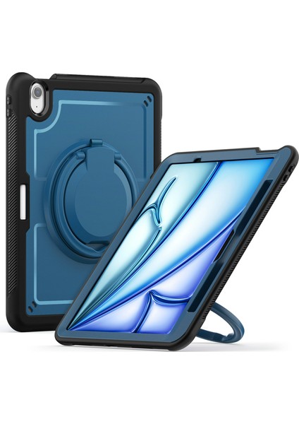 iPad Air 11(2024) Kılıf Döner Kickstand Pc+Tpu Darbeye Dayanıklı Tablet Kılıfı-Lacivert (Yurt Dışından)