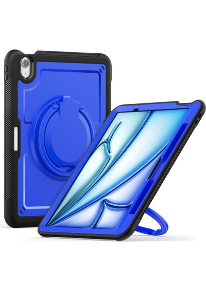 iPad Air 11(2024) Kılıf Döner Kickstand Pc+Tpu Darbeye Dayanıklı Tablet Kılıfı-Koyu (Yurt Dışından)