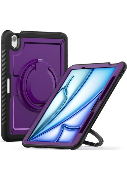 iPad Air 11(2024) Kılıf Döner Kickstand Pc+Tpu Darbeye Dayanıklı Tablet Kapağı- (Yurt Dışından)