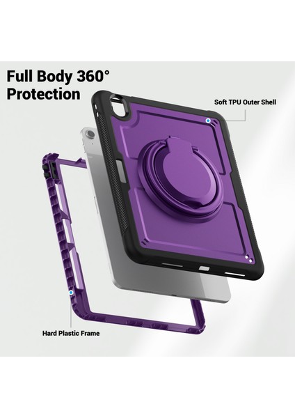 iPad Air 11(2024) Kılıf Döner Kickstand Pc+Tpu Darbeye Dayanıklı Tablet Kapağı- (Yurt Dışından)