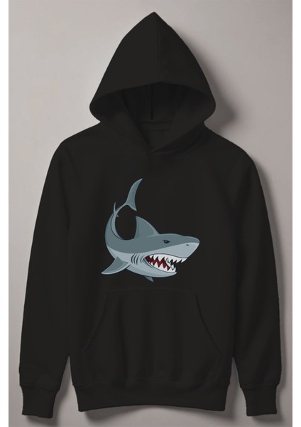 Köpekbalığı Baskılı Kapşonlu Çocuk Sweatshirt 12490