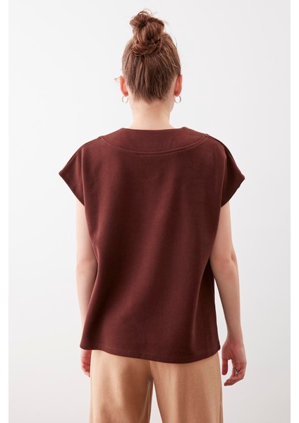 V Yaka Düşük Kol Örme Sweat fırsatları